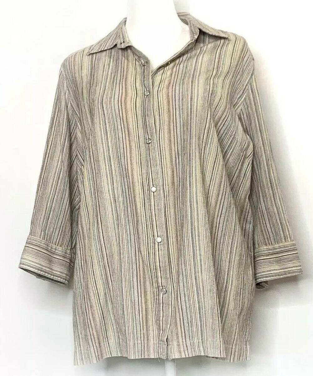 vintage valerie stevens Beige Thin Stripe Shirt Button Up Cotton Oversize sz 1x